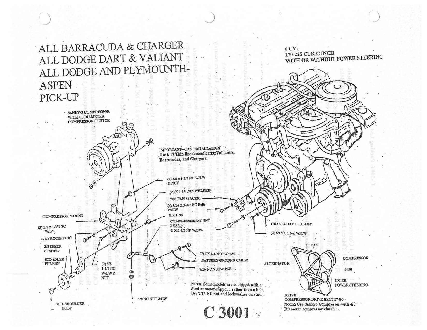 170 - 225cc Six Cylinder Chrysler Compressor Mount Kit